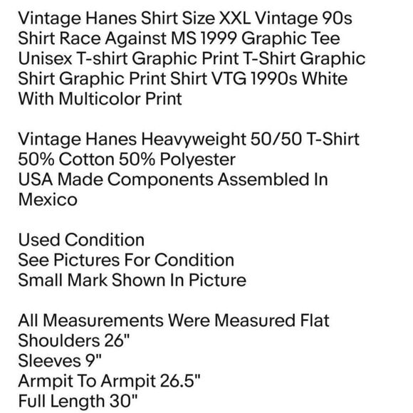 Vintage Hanes Shirt Size XXL Vintage 90s Shirt Race Against MS 1999 Graphic Tee - Picture 2 of 7